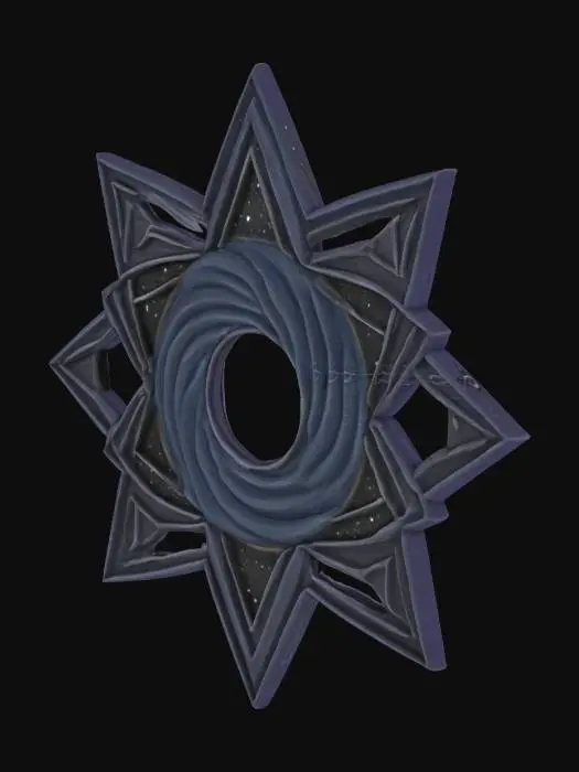 3D model for A five-pointed star with a void or black hole in the center, wrapped in spiral arms. Cosmic explorer guild crest., #emblem#