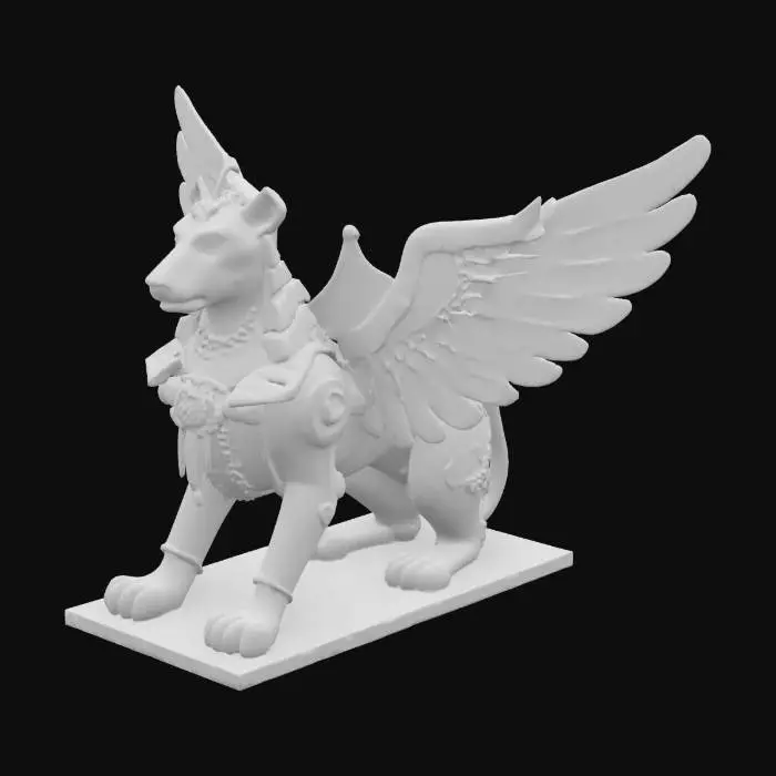 3D model for [Egypt] Steampunk Mechanical Sphinx sculpture, ancient gears, clockwork wings, glowing hieroglyphic details, watertight solid geometry, highly detailed, symmetrical , #AroundTheWorld#, 

