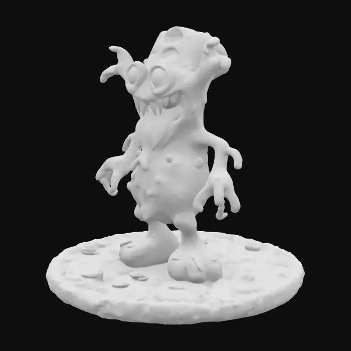 3D model for [USA] The Pizza Fiend: A massive angry pizza cheese monster statue with gooey melted mozzarella body, giant salami slices for glowing eyes, jagged crust mouth dripping hot sauce, stretched cheese arms with embedded pepperoni and olives, thick crust feet, chaotic wild pose, back armored with bubbling pizza oven texture, symmetrical, highly detailed, watertight, solid printable 3D style, no floating parts, full-body character focus only, #AroundTheWorld#