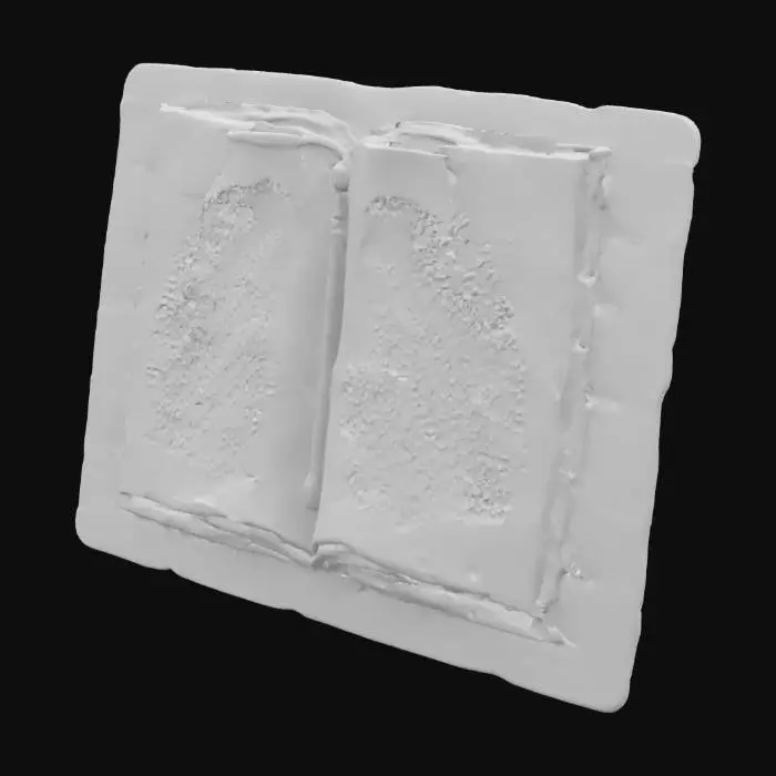 3D model for Black and gold stone tablet, open book in middle with scribble lines for text as embossed icon, baked in high quality details for 3d printing, #emblem#