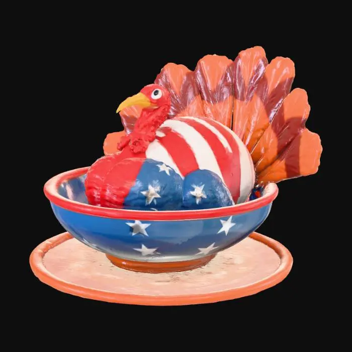3D model for Turkey Bowl, Pilgrim Turkey, USA flag,, #Thanksgiving#