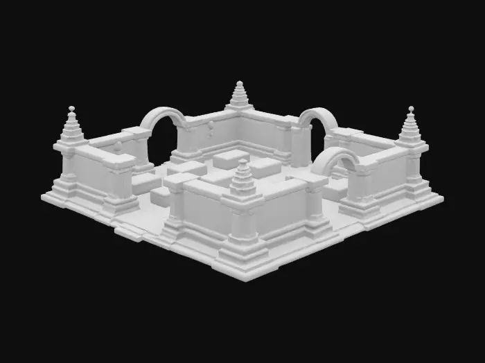 3D model for rectangular graveyard tomb with multiple opening walkways the building the holds the caskets in the graveyard but with interior to 