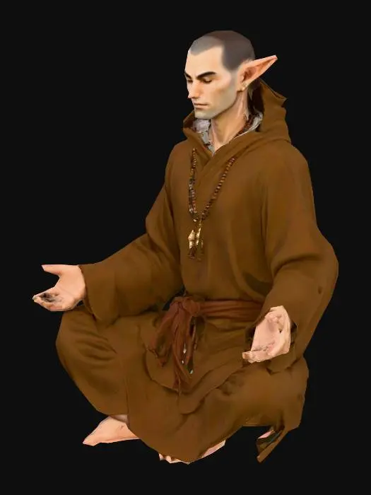 3D model for can you create a half elf male monk miniature for dnd. could you have him meditating. He has NO weapons and only fights with his fists
