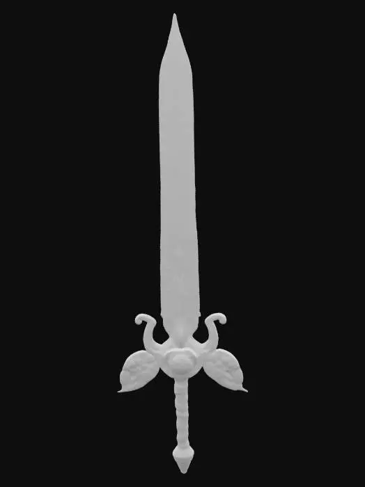 3D model for A sword that embodies the essence of an ancient mystical, feminine warrior. The sword's shape is inspired by the curves of a swan's neck and the petals of a flower, game-ready, #ChronoForgeWeapon#