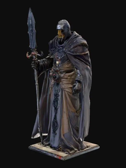 3D model for Generate a 3d image of a warhammer 40K astropath pysker holding a sword with a 12 mm square base.