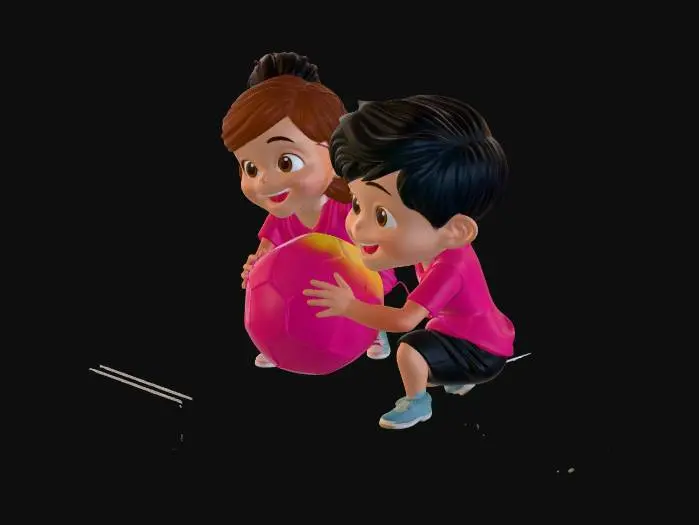 3D model for Create a bright and colorful 3D animated short for kids.
A sweet little girl named Anya is playing in the park with her toy ball. Another kid, Rohan, comes and asks to play too.
At first, Anya feels shy and doesn’t want to share, but then she smiles and decides to let Rohan join.
They both laugh, play catch, and other kids join in.
Show happy faces, cheerful music, and the park full of colors, flowers, and sunshine.
End with big text on screen: ‘Sharing makes everyone happy!