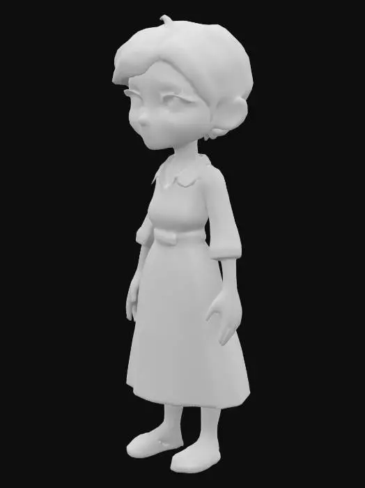 3D model for A young, peasant female character with unkempt, short brown hair, dressed in simple shirt and long skirt medieval clothing . isolated on white studio background. low poly character