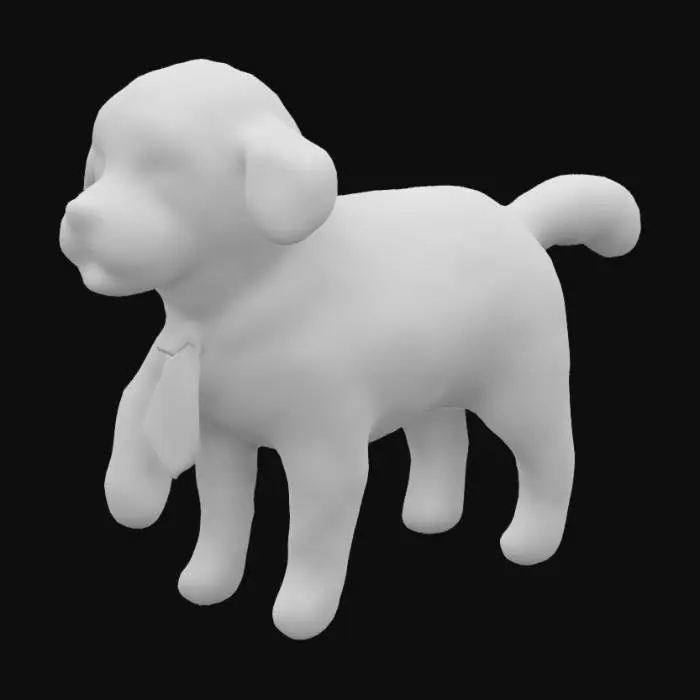 3D model for Create a 3D model of a Bichon Havanese dog wearing a stylish tie around its neck. The dog should have a fluffy, curly coat, with a playful and friendly expression. The tie should be neatly tied and can be of any color, but ensure it complements the dog’s appearance. Focus on details such as the texture of the fur, the facial features, and the movement of the tie, making it appear natural and dynamic.