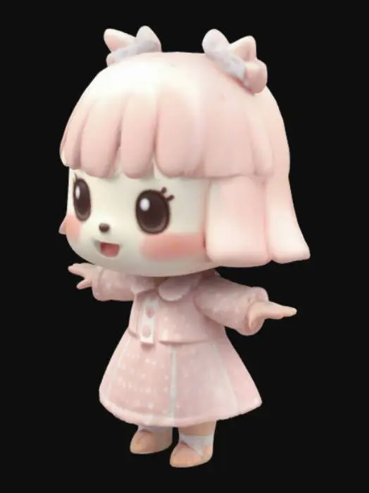 3D model for cute kawaii sanrio animal crossing girl with small hands and feet cute kawaii with kawaii clothing t-pose full body chibi light blush pale skin