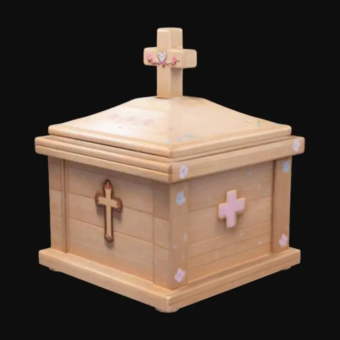 3D model for a kawaii wooden casket with cute out for a cross laying down