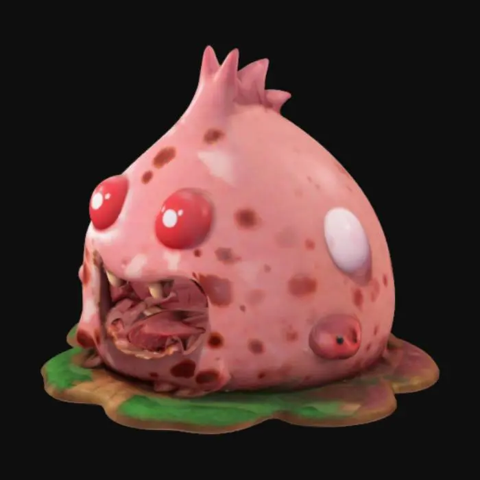 3D model for a kawaii meat pile in sanrio animal crossing style but it has a tiny bit of horror in it