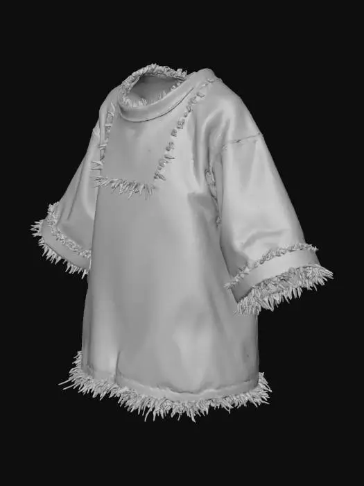 3D model for une tunique en tissu primitif cousu a la main mal adroitement dans un style cartoon réaliste animée