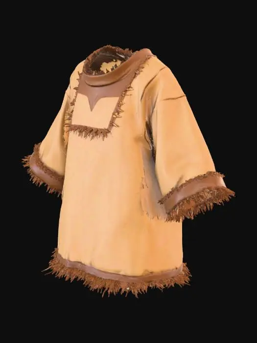 3D model for une tunique en tissu primitif cousu a la main mal adroitement dans un style cartoon réaliste animée