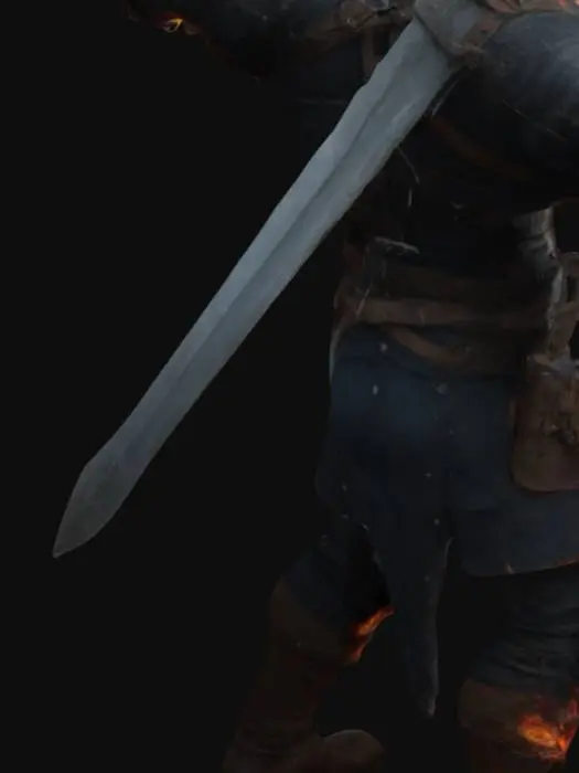 3D model for can you create the witcher from the witcher legend strong body , sword in hand with flames