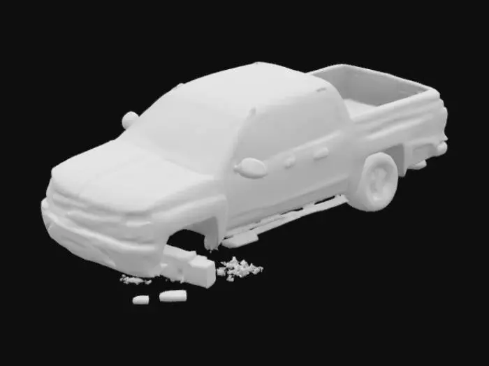 3D model for Crashed Chevrolet Silverado truck, High poly rendering, HDR textures, 8K details, 

