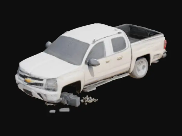 3D model for Crashed Chevrolet Silverado truck, High poly rendering, HDR textures, 8K details, 


