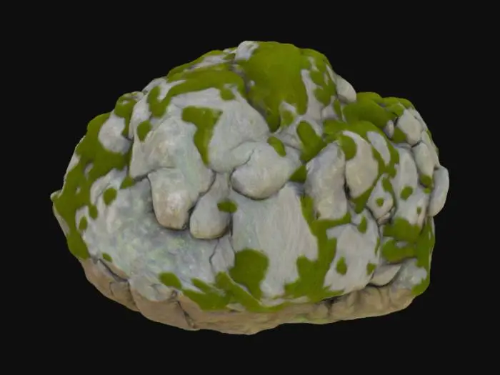 3D model for realistic mossy boulder, should have realistic tessellation 

