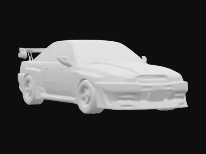 3D model for ultra realistic 1990 Nissan Skyline R32, body color should be glossy bayside blue. wheels should be Toyo tires with BBS 5 point chrome rims. windows should be tinted very dark, should include WingsWest bodykit