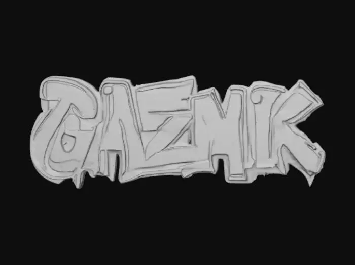 3D model for Realistic and accurate bold graffiti text "DREW GAZMIK" on a highly realistic concrete wall