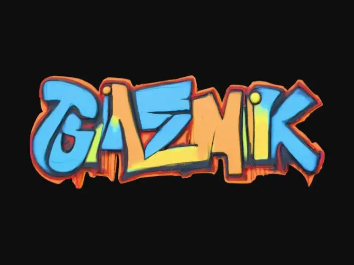 3D model for Realistic and accurate bold graffiti text "DREW GAZMIK" on a highly realistic concrete wall