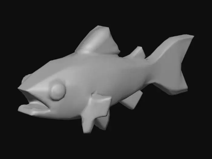 3D model for low poly, square geometry, N64 style trout fish