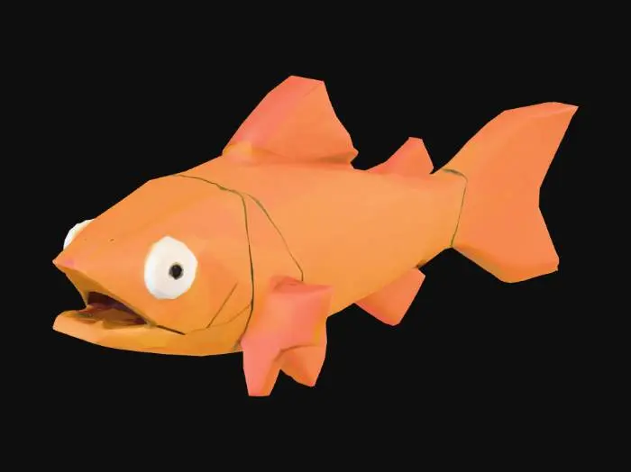 3D model for low poly, square geometry, N64 style trout fish