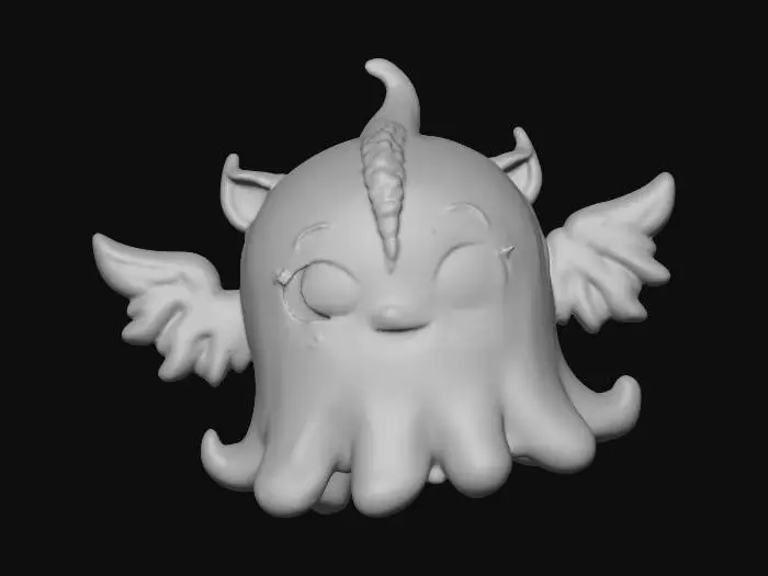 3D model for cute ghostly Ghibli anime art style mask with hollow knight style mixed in.
