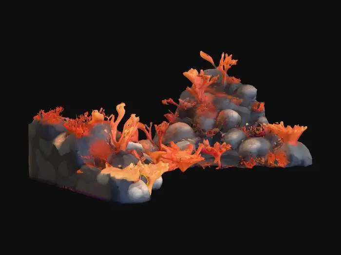 3D model for Anime art tyle coral reef with sharp and simple geometry 