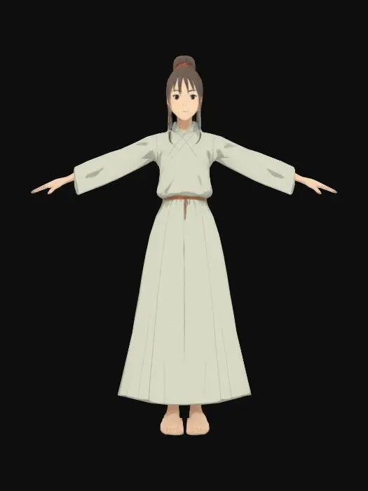 3D model for Simple Ghibli anime art style female hair in a ponytail
