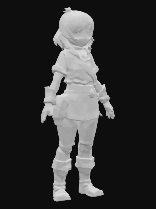 3D model for Super cute female adventure character with a brown leather tunic and brown leather pants. should be Ghibli anime style