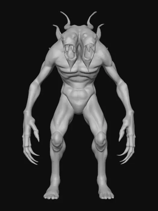3D model for Game ready model, Ultra realistic and terrifying biped cave mutant with three arms and 2 heads. cinematic results