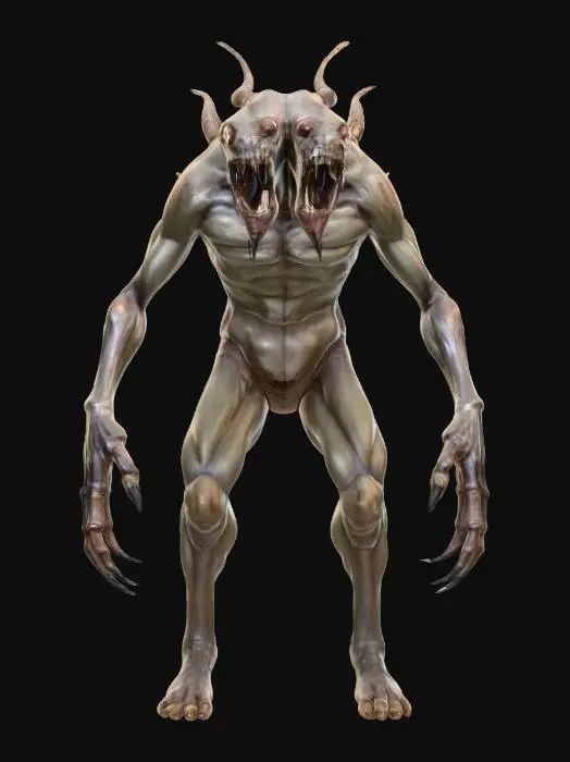 3D model for Game ready model, Ultra realistic and terrifying biped cave mutant with three arms and 2 heads. cinematic results