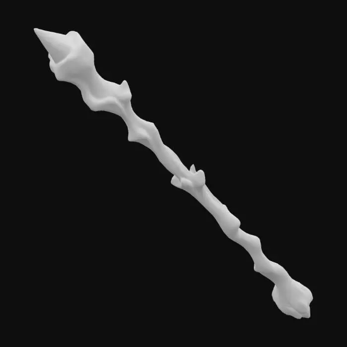 3D model for Ghibli Anime art style wooded gnarled staff, should be sharp and low poly stylized for video games