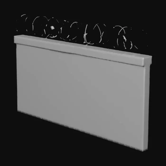 3D model for 10 ft tall, 30 ft long red brick wall with spiral barbed wired along the top
