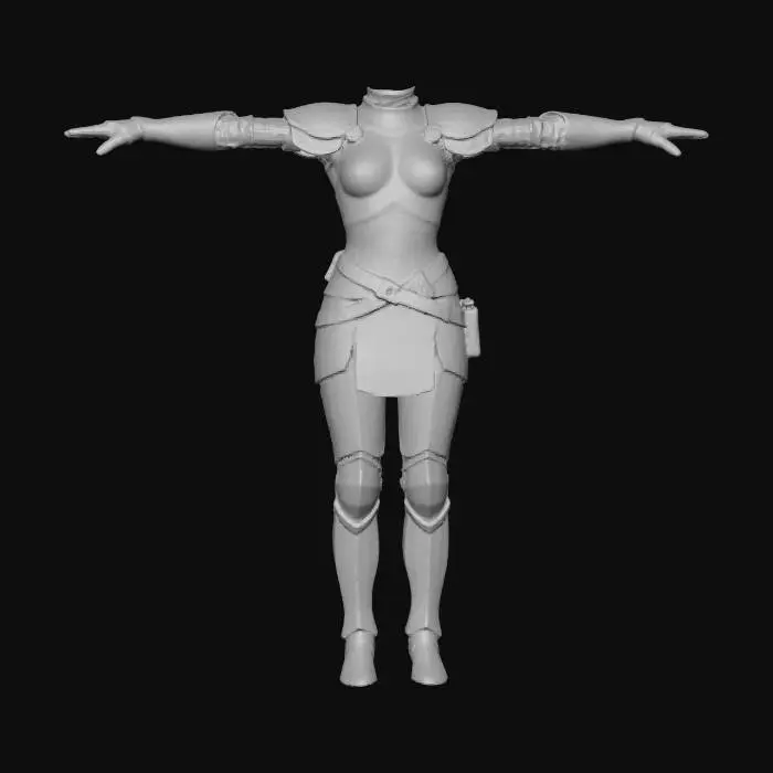 3D model for empty female tailored leather armor in t-pose. *no head* *Female proportions should be subtle yet obvious
 should be in standing position