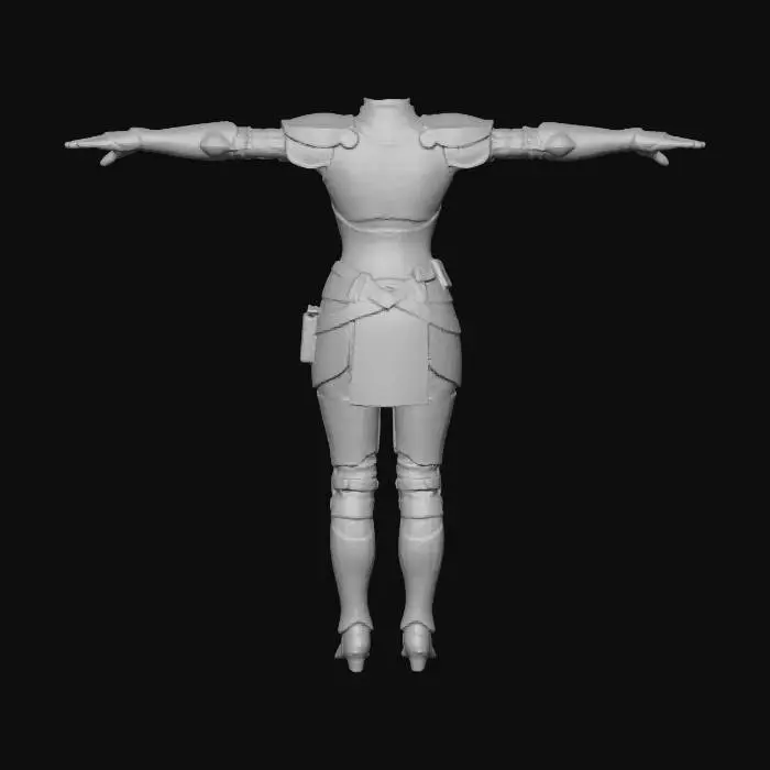 3D model for empty female tailored leather armor in t-pose. *no head* *Female proportions should be subtle yet obvious
 should be in standing position