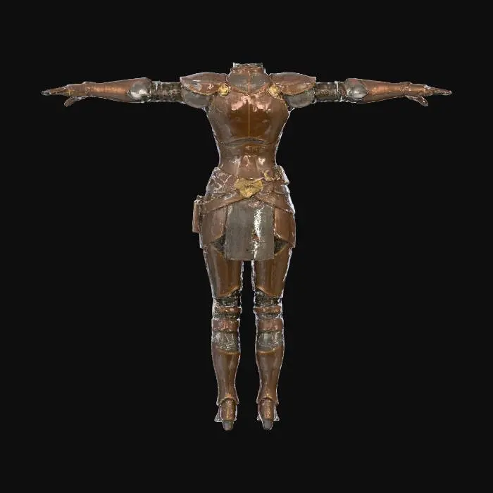 3D model for empty female tailored leather armor in t-pose. *no head* *Female proportions should be subtle yet obvious
 should be in standing position