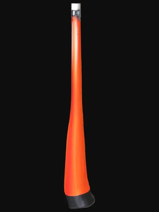 3D model for A perfectly symmetrical Australian didgeridoo, meticulously crafted from highly polished, dark red gumwood. Its elongated, cylindrical body tapers subtly, flaring elegantly at the bell end, all precisely balanced around a central axis. Hyper-detailed, swirling wood grain patterns are visible, along with incredibly fine, traditional dot and line artwork in earthy ochre tones, each tiny pigment detail sharp and distinct, emphasizing its flawless 3D form.