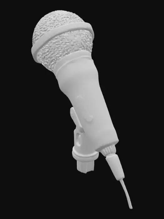 3D model for microphone hyper detailed. chrome and black with red hues blended