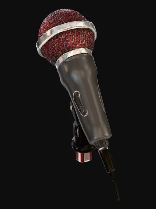 3D model for microphone hyper detailed. chrome and black with red hues blended