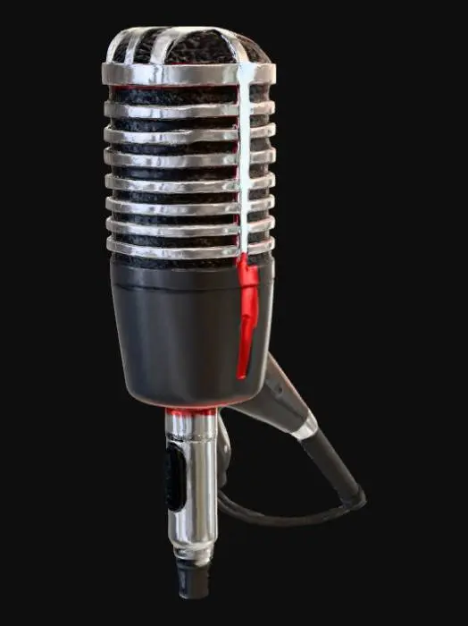 3D model for microphone hyper detailed. chrome and black with red hues blended