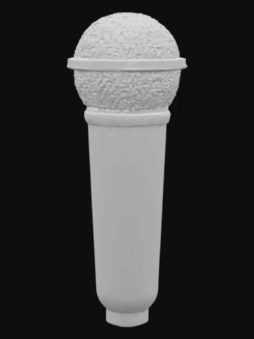 3D model for microphone hyper detailed. chrome and black with red hues blended. swin written as a logo on mic
