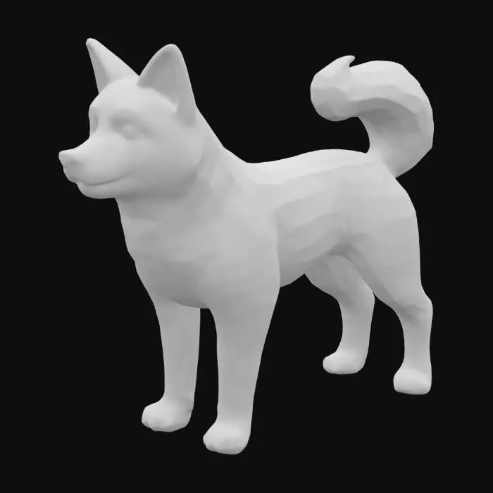3D model for hyper detailed full body, perfect riggable husky with red and white fur, her right eye is gold and her left is blue. She is fluffy with a thick fluffy tail