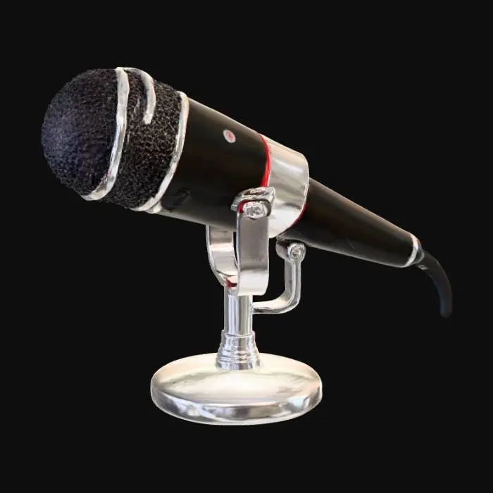 3D model for microphone hyper detailed. chrome and black with red hues blended