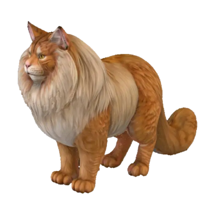 A hyper-realistic, colossal Maine Coon cat with an immense, shaggy coat of dense,… - Mainecoon 3D model, vytvořený pomocí AI