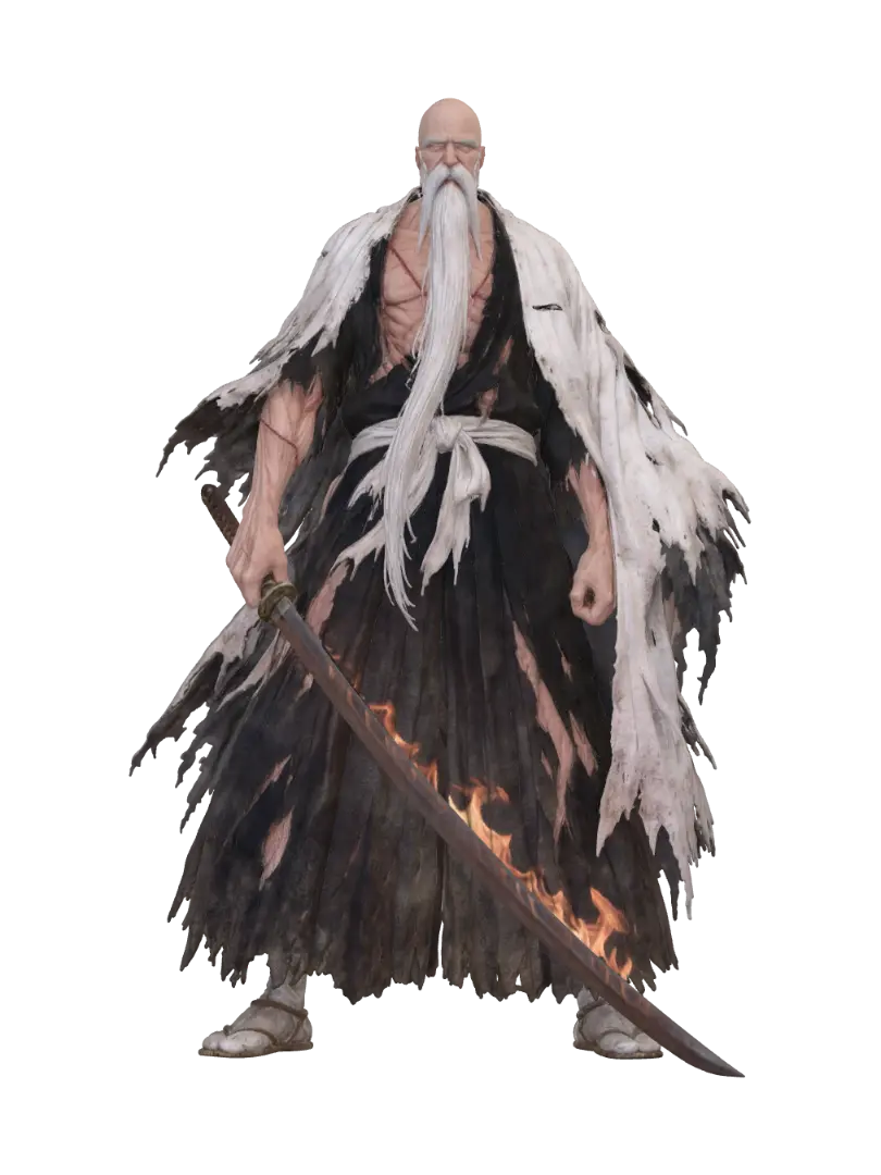 Genryūsai Shigekuni Yamamoto — Bankai: Zanka no Tachi - Poster-3D-modell, genererad av AI