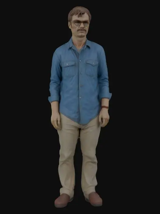 3D model for A life-size figure of Jeffrey-Dahmer standing on the sidewalk. 8k