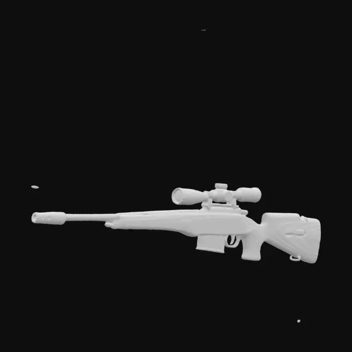 3D model for an ultra-high-quality bolt-action sniper rifle, post-apocalyptic, with dirt details, worn out and makeshift.