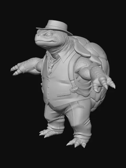 3D model for Use 1st image as base. change suit to be a 1920s pinstripe suit. keep sleeveless and gun holsters,  20% grey background