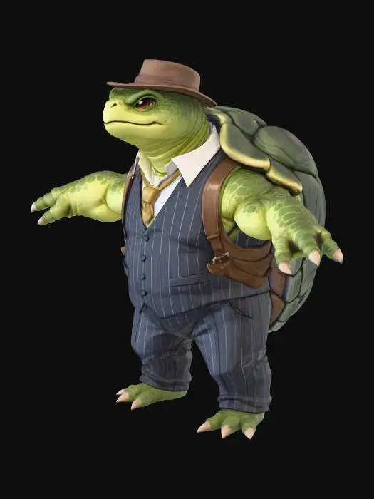 3D model for Use 1st image as base. change suit to be a 1920s pinstripe suit. keep sleeveless and gun holsters,  20% grey background